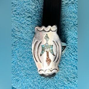 Estate Women’s Native American Sterling Silver and Turquoise Inlay Ring